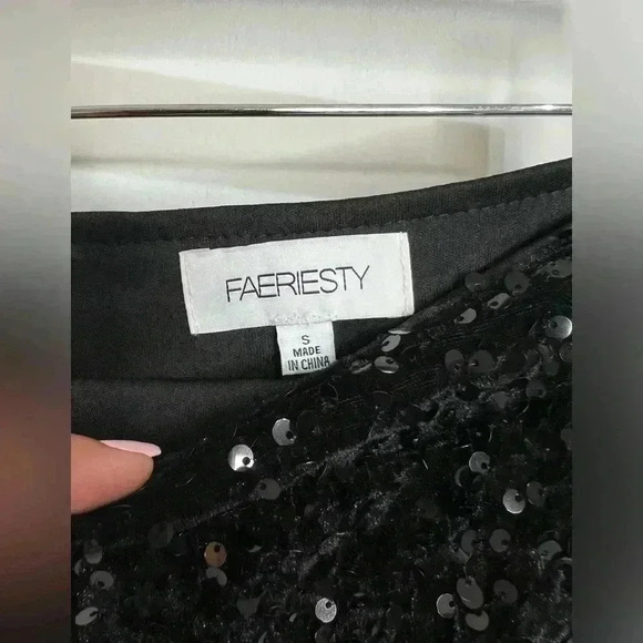 FAERIESTY Black Sequin Wide leg Pants Size Small - Picture 5 of 8